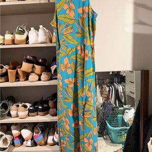 Toad&Co Vibrant Floral Jumpsuit - Blue and Orange